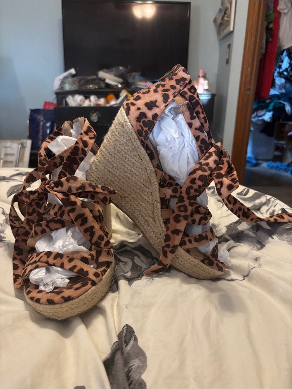 Torrid 10.5 W Leopard Print Lace-Up Espadrille Wedges - Women